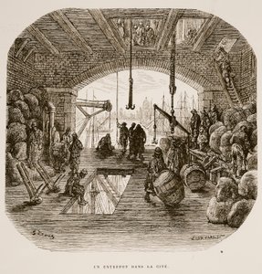 ウィリアムブランチャードジェロルド（1826-94）が書いた &39;ロンドン巡礼&39;からの倉庫。 1872 作： Gustave Dore